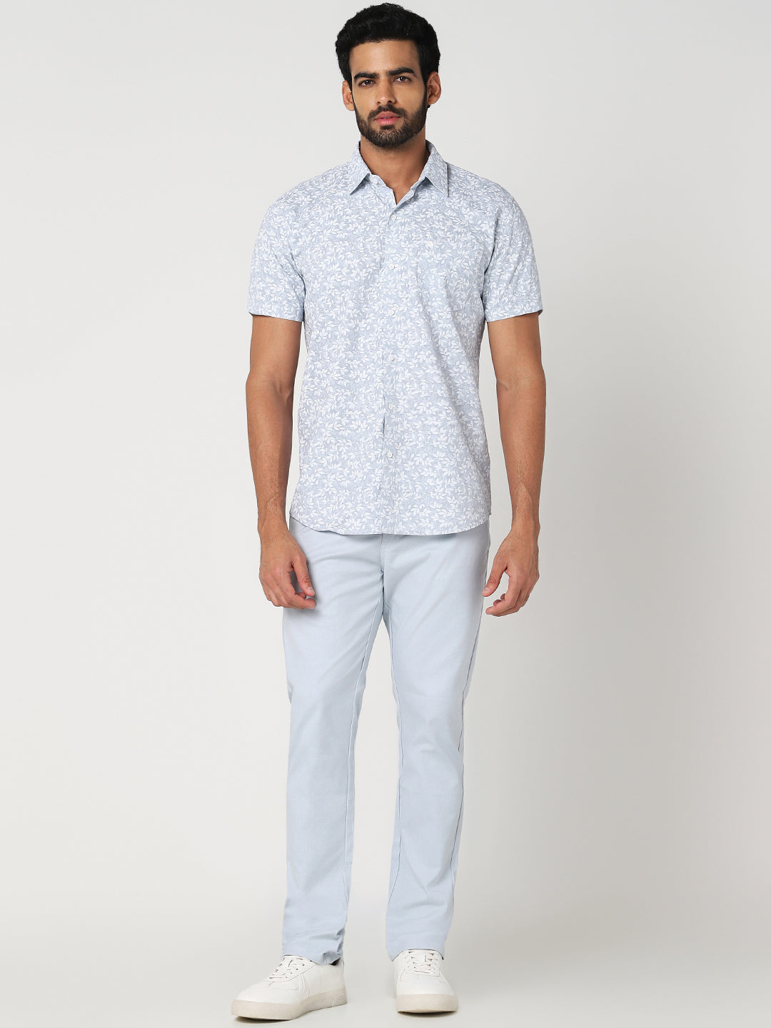 Light Blue Floral Printed Casual Shirt