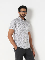 White & Grey Floral Printed Casual Shirt