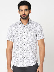 White & Grey Floral Printed Casual Shirt