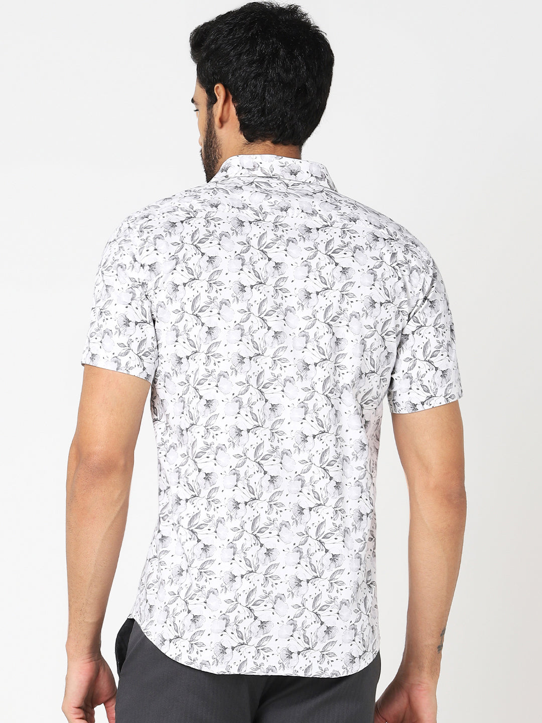 White & Grey Floral Printed Casual Shirt