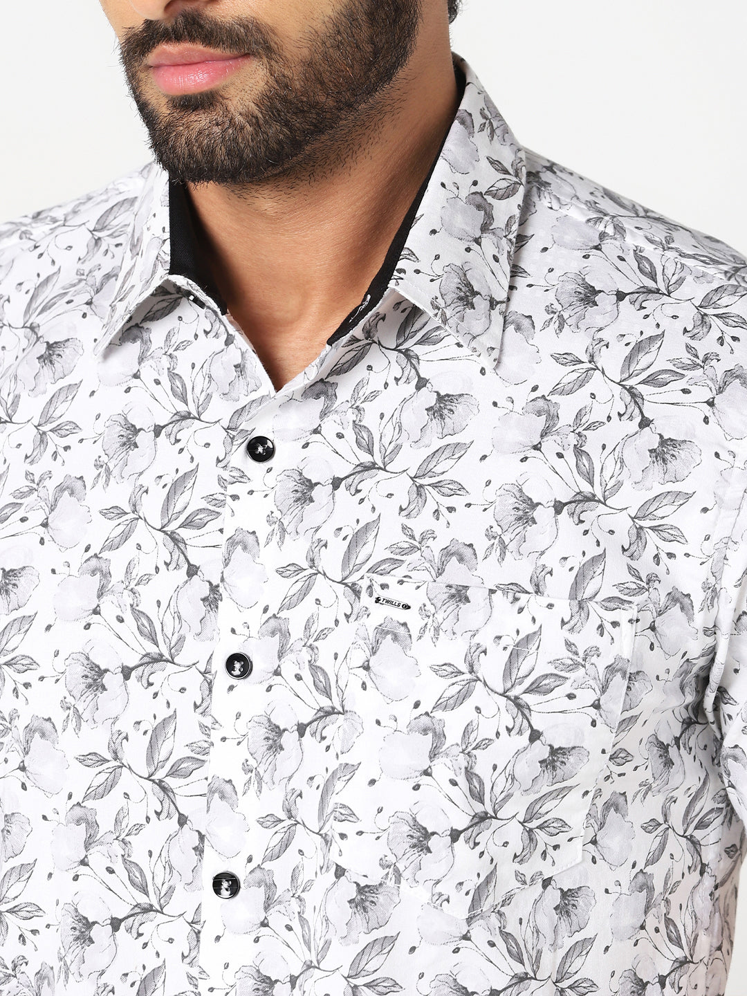 White & Grey Floral Printed Casual Shirt