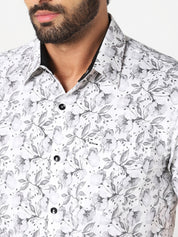 White & Grey Floral Printed Casual Shirt