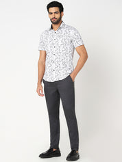 White & Grey Floral Printed Casual Shirt