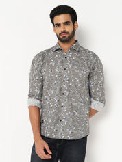 Grey White Floral Printed Casual Shirt