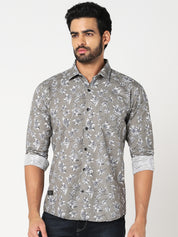 Grey White Floral Printed Casual Shirt
