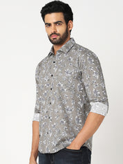 Grey White Floral Printed Casual Shirt