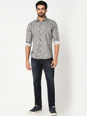 Grey White Floral Printed Casual Shirt