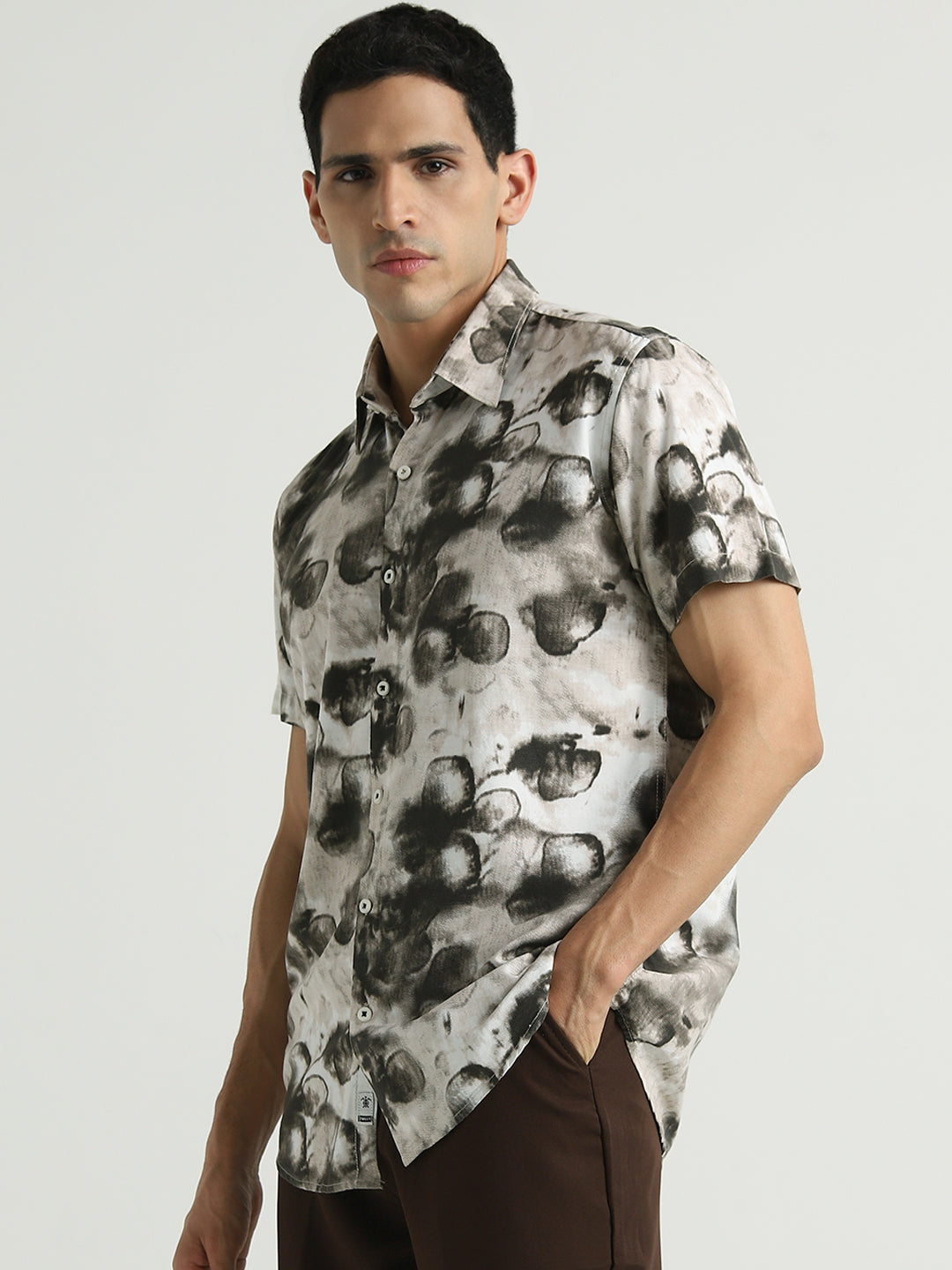 Grey Abstract Printed Casual Shirt