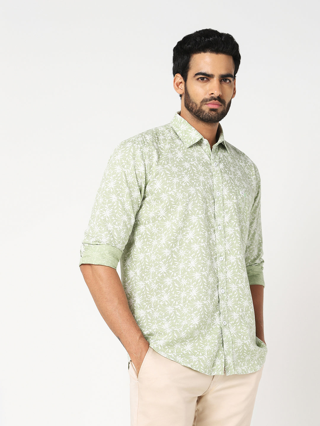 Light Green Floral Printed Casual Shirt