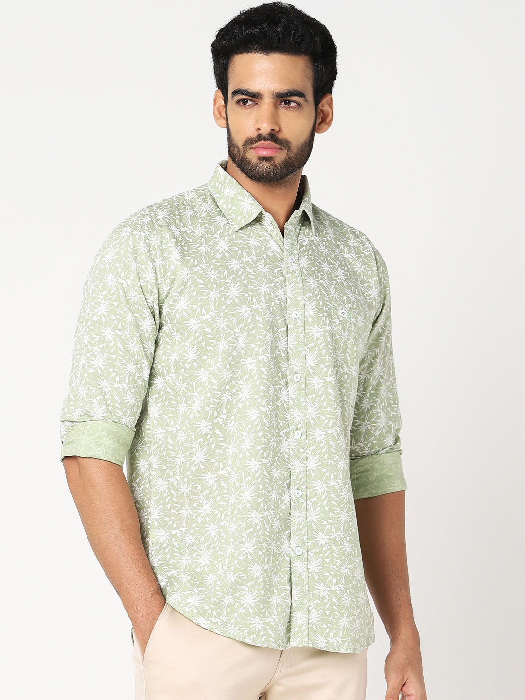 Light Green Floral Printed Casual Shirt