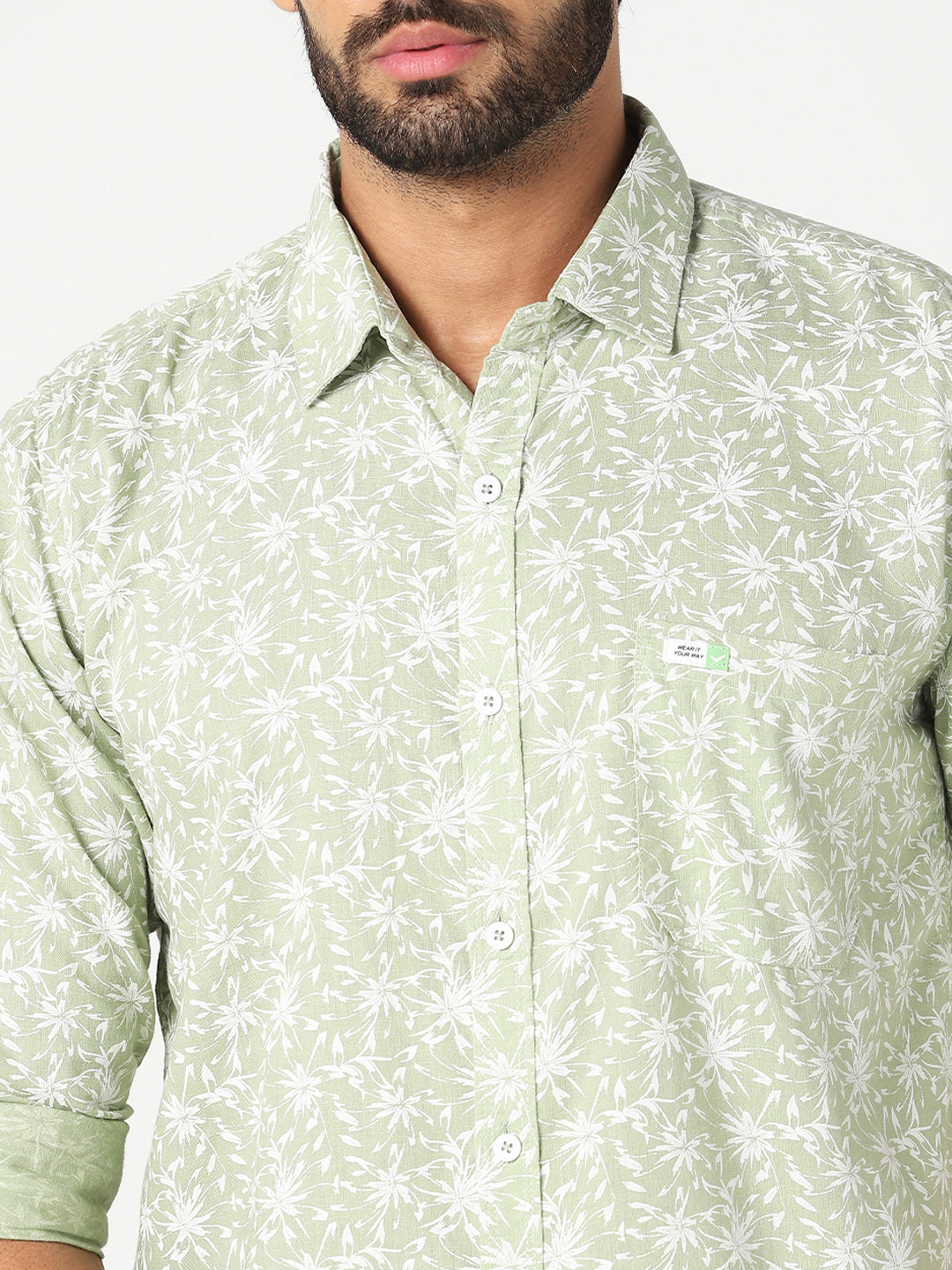 Light Green Floral Printed Casual Shirt