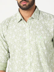 Light Green Floral Printed Casual Shirt