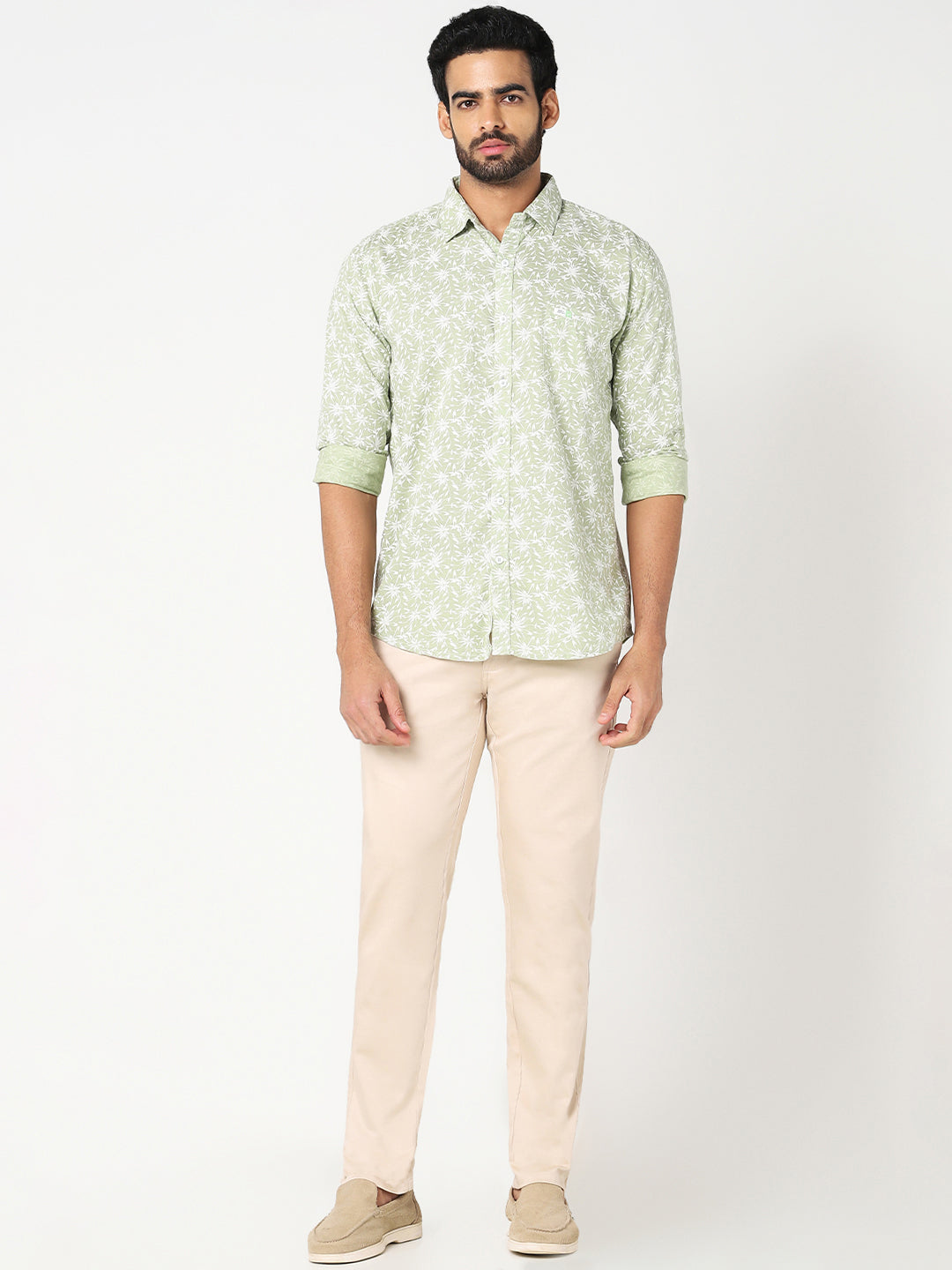 Light Green Floral Printed Casual Shirt