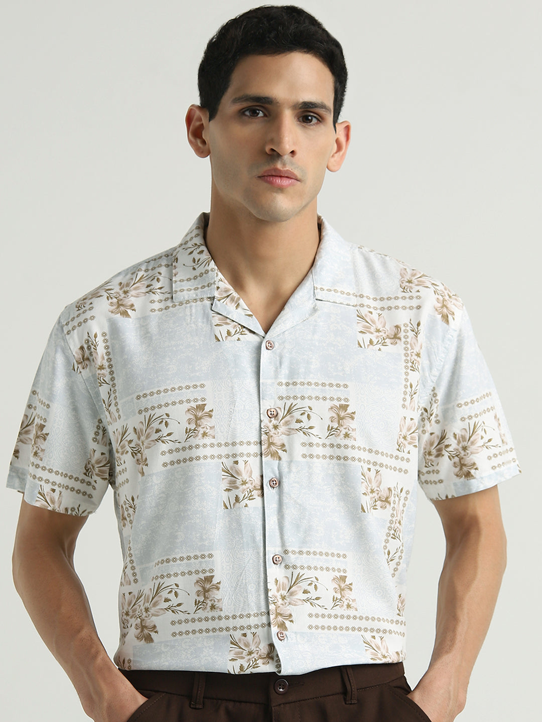 Light Blue Floral Printed Resort Shirt