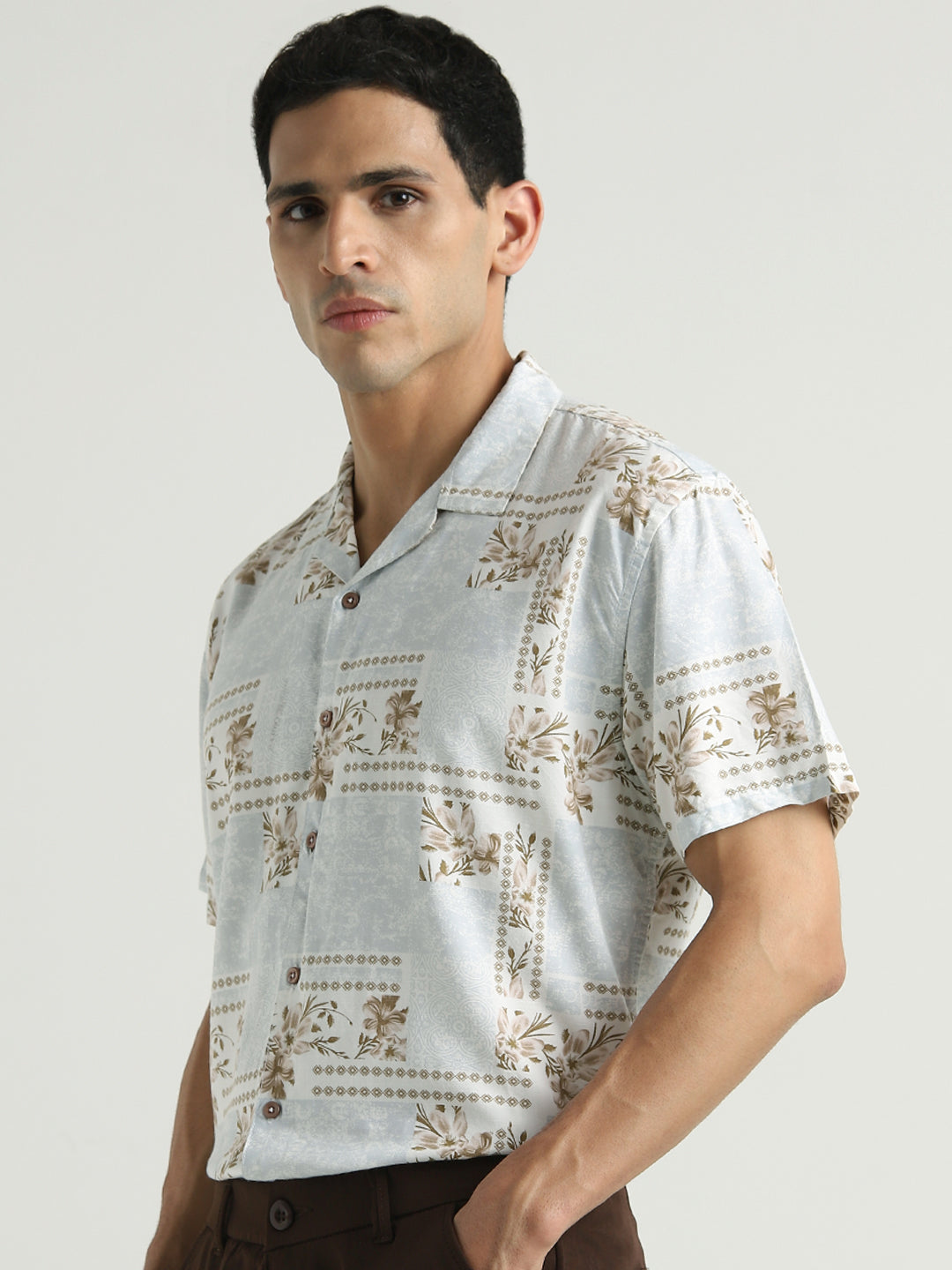 Light Blue Floral Printed Resort Shirt