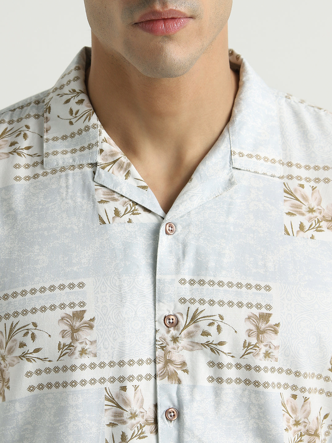Light Blue Floral Printed Resort Shirt
