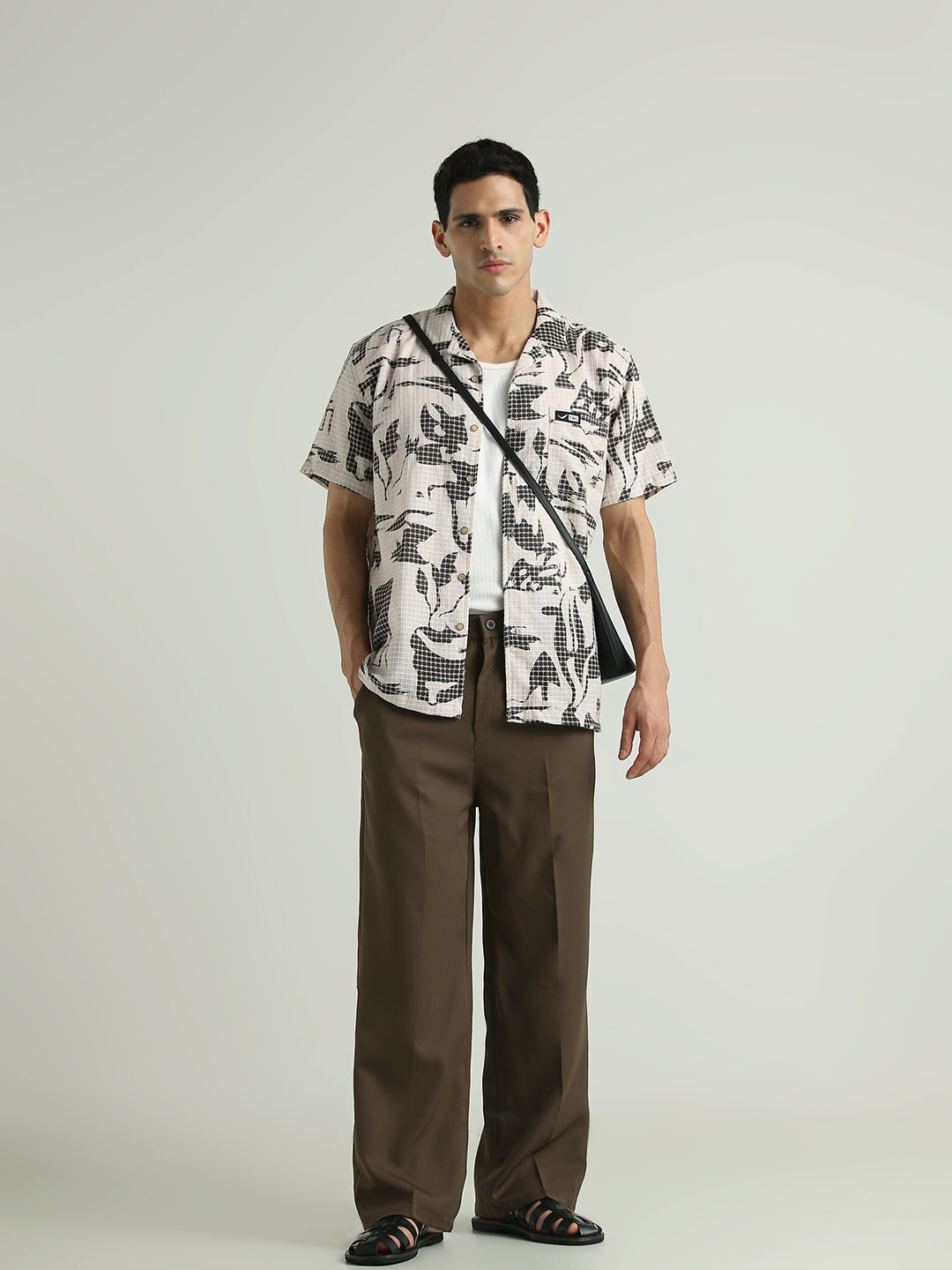 Beige & Black Abstract Printed Casual Shirt