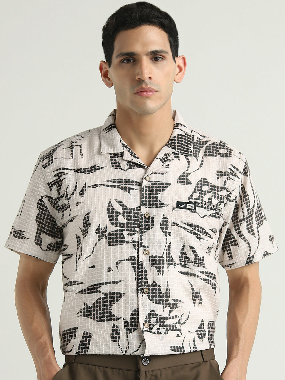 Beige & Black Abstract Printed Casual Shirt