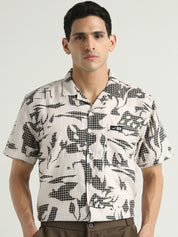 Beige & Black Abstract Printed Casual Shirt