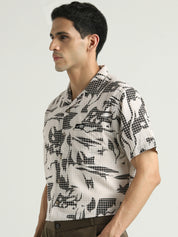 Beige & Black Abstract Printed Casual Shirt
