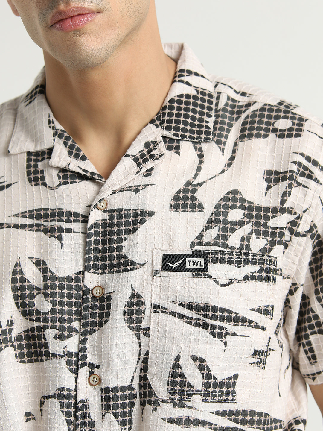 Beige & Black Abstract Printed Casual Shirt