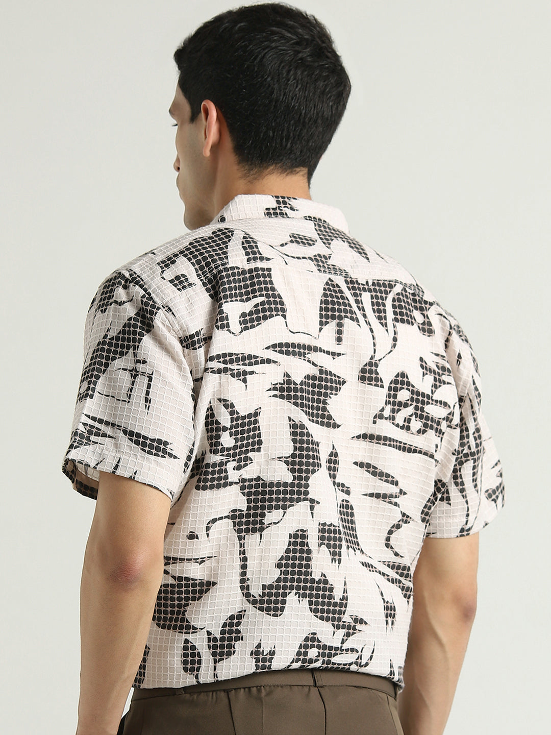 Beige & Black Abstract Printed Casual Shirt