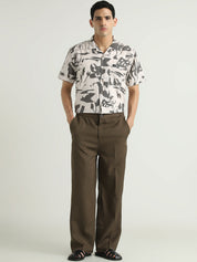 Beige & Black Abstract Printed Casual Shirt