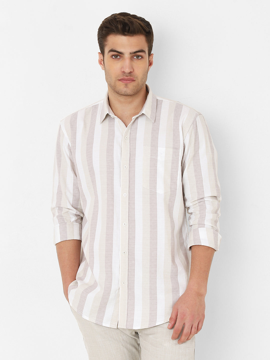 Mens Brown Striped Casual Shirt