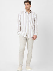 Mens Brown Striped Casual Shirt