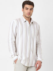 Mens Brown Striped Casual Shirt