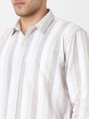 Mens Brown Striped Casual Shirt