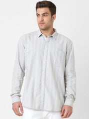 Mens Grey Striped Casual Shirt