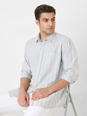 Mens Grey Striped Casual Shirt