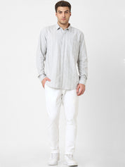 Mens Grey Striped Casual Shirt