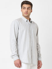 Mens Grey Striped Casual Shirt