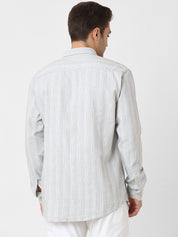 Mens Grey Striped Casual Shirt