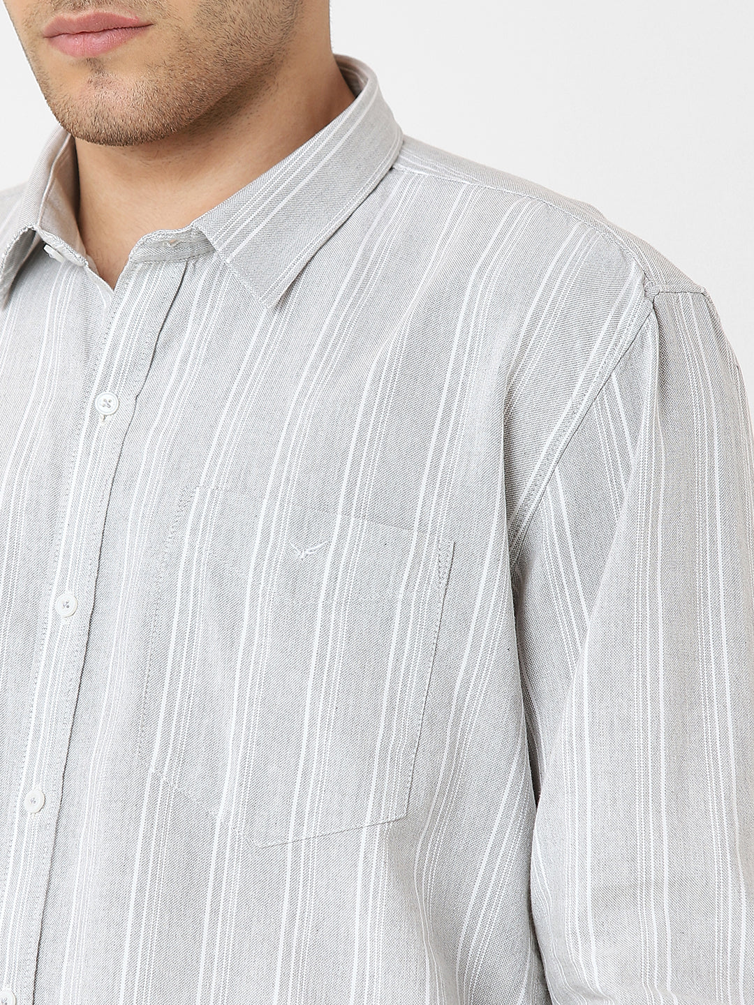 Mens Grey Striped Casual Shirt