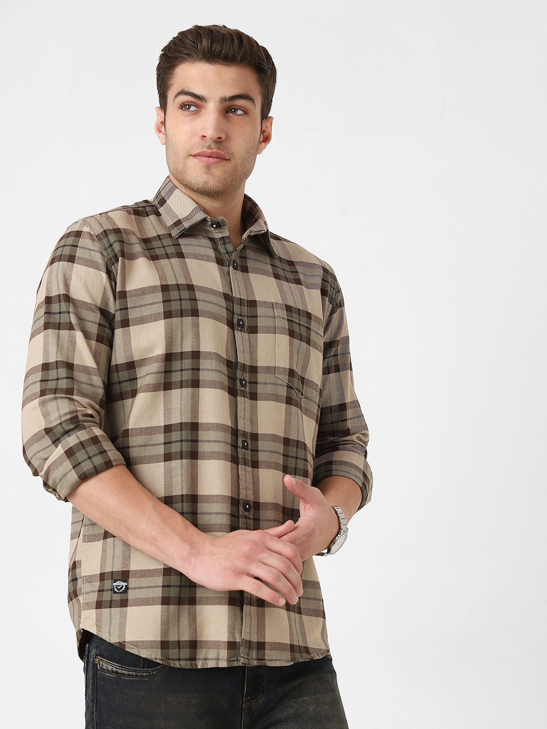 Mens Olive Plaid Shirt