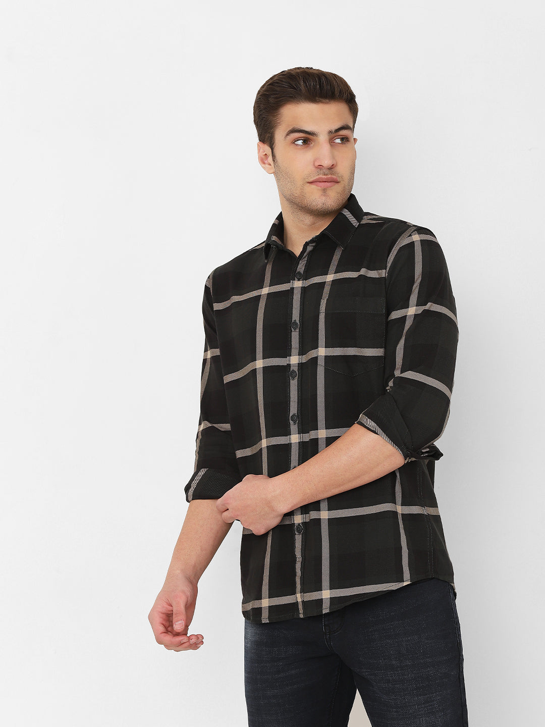 Mens Dark Olive Plaid Shirt