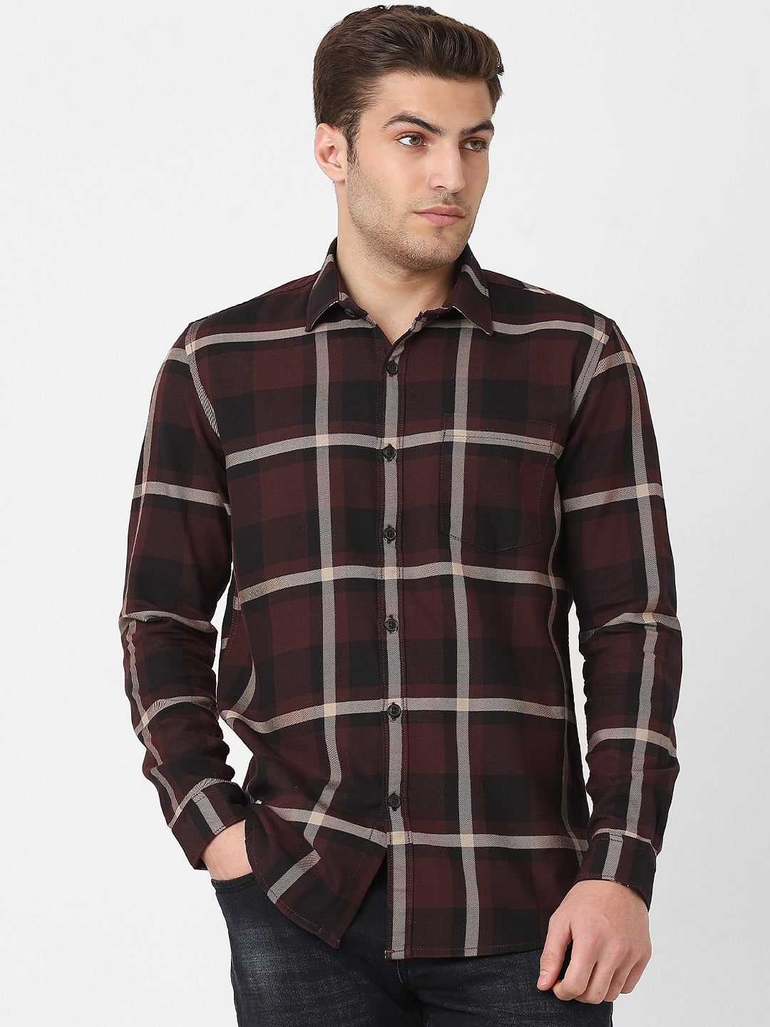 Mens Maroon Plaid Shirt