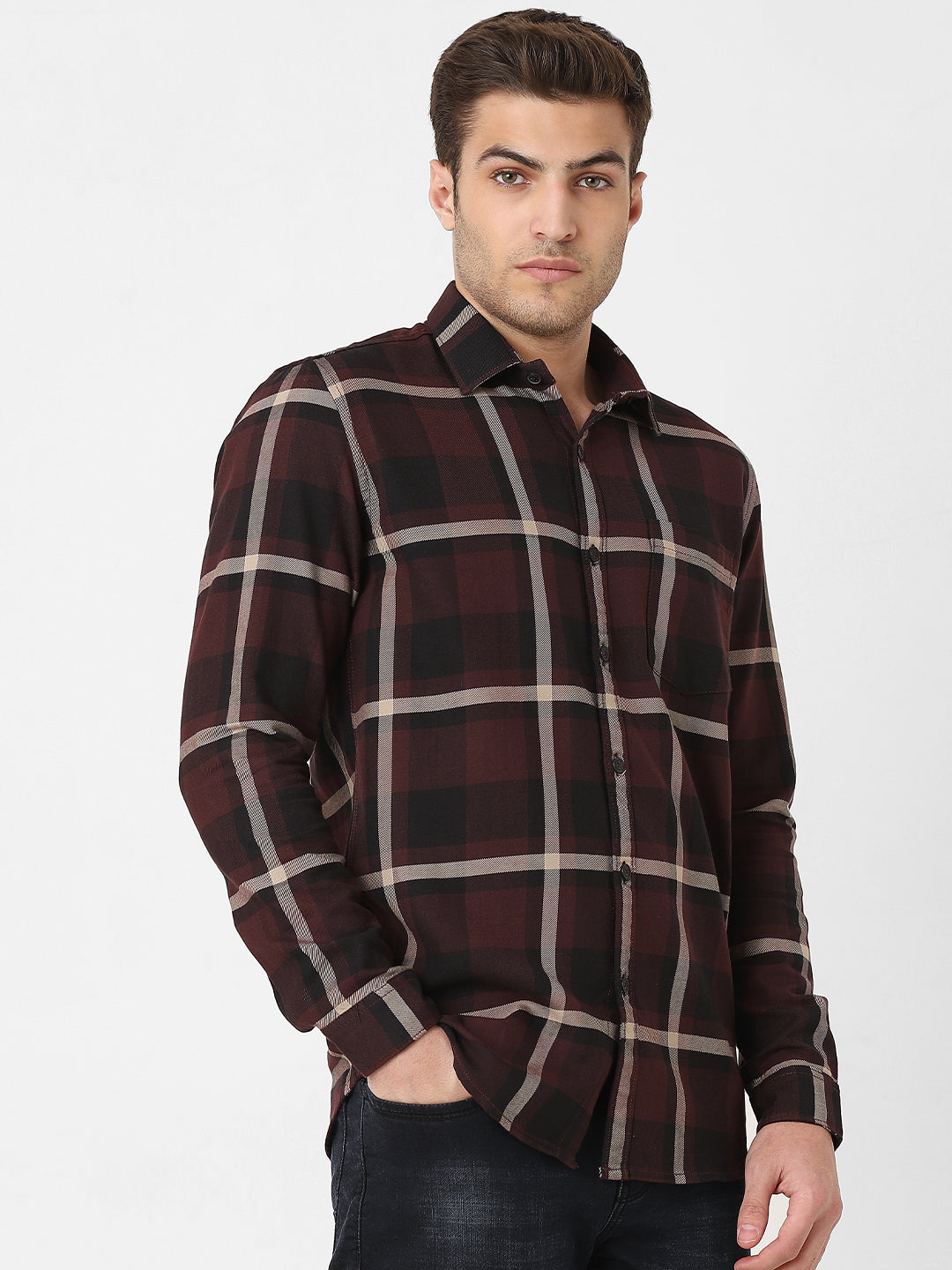 Mens Maroon Plaid Shirt
