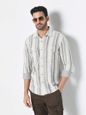 Men Beige Vertical Striped Casual Shirt