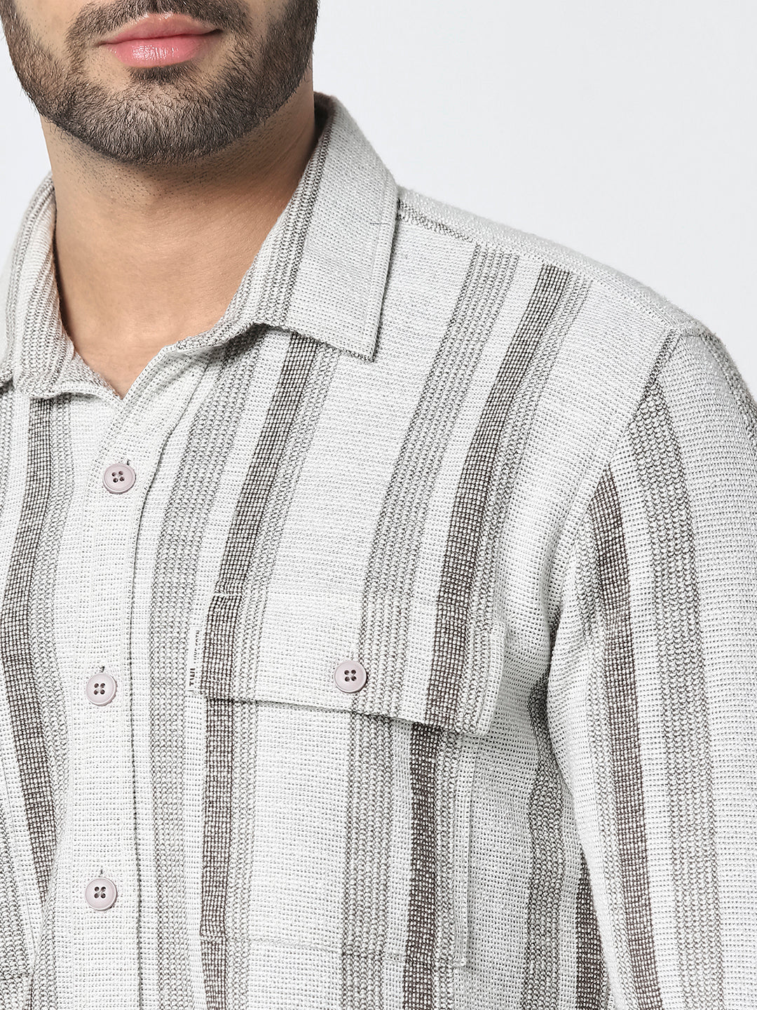 Men Beige Vertical Striped Casual Shirt
