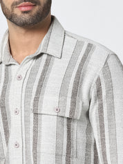 Men Beige Vertical Striped Casual Shirt