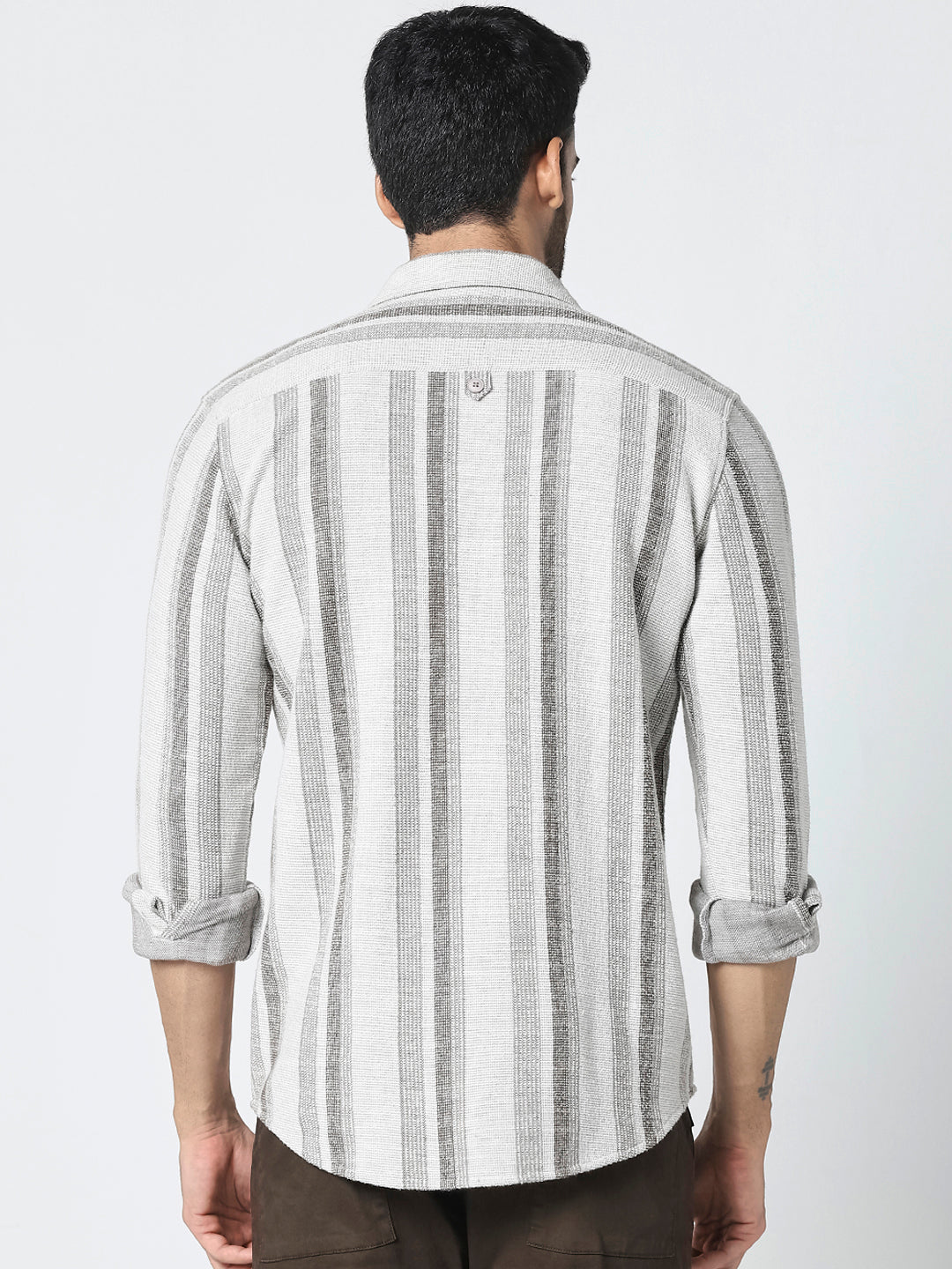 Men Beige Vertical Striped Casual Shirt