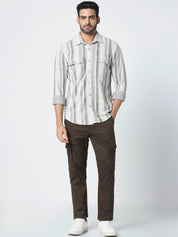 Men Beige Vertical Striped Casual Shirt