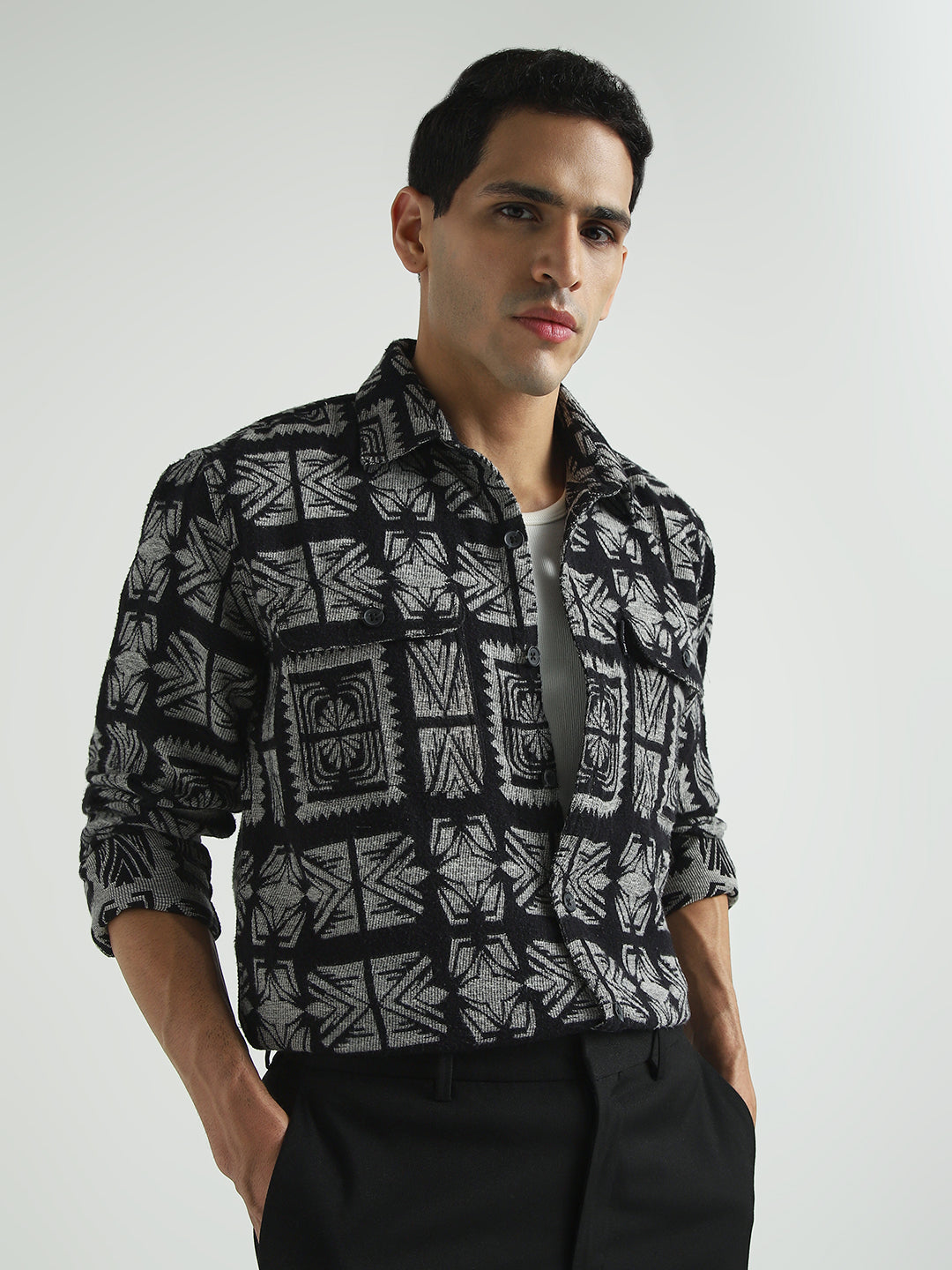 Men Black Relaxed Fit Shacket