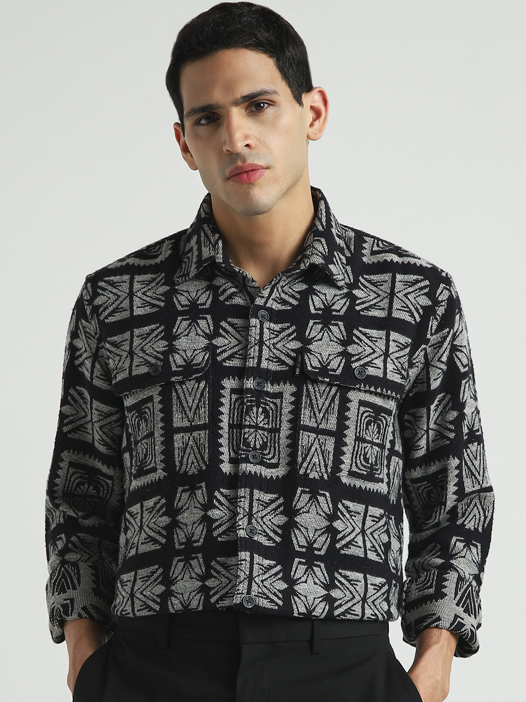 Men Black Relaxed Fit Shacket