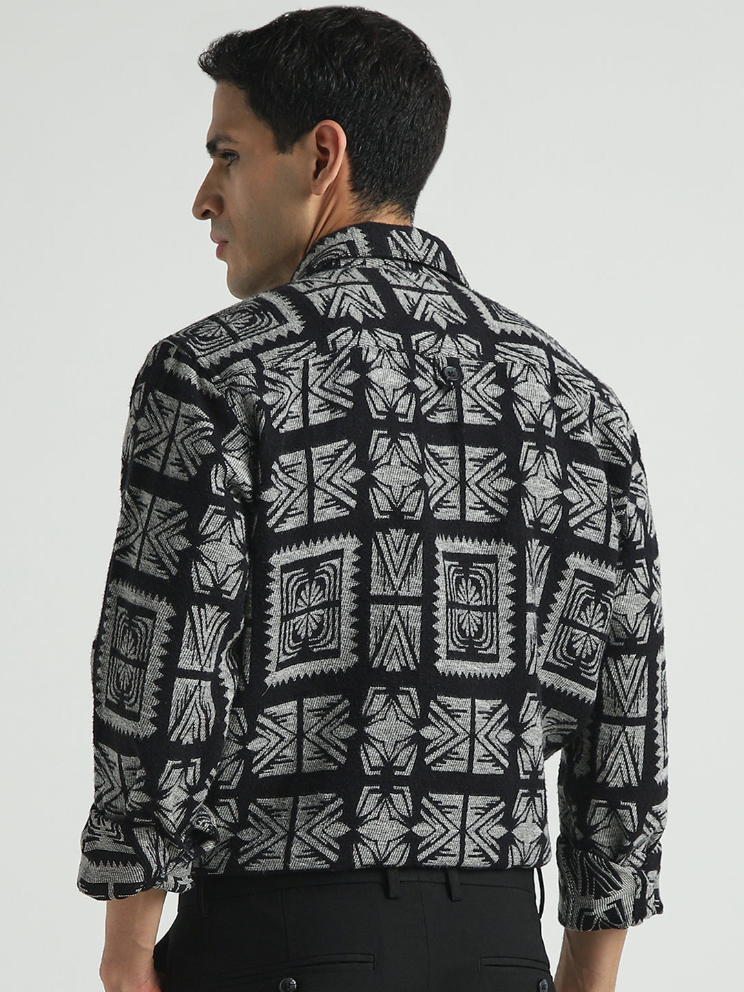 Men Black Relaxed Fit Shacket