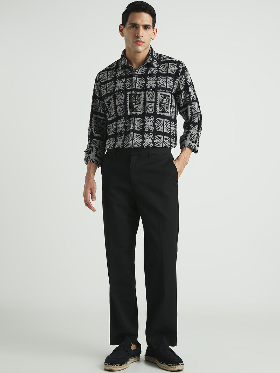 Men Black Relaxed Fit Shacket